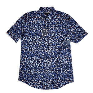 Club Room Short Sleeve Floral-Print Shirt Mens Small‎ Navy Blue